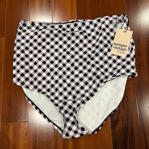 New NWT Unique Vintage Bikini Swim Bottom Black White Gingham Check Plus Size 1X